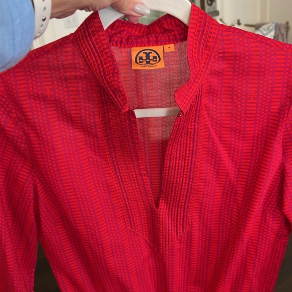 Tory Burch draw string orange pink red dress batik details sz 4 like new - Picture 8 of 9